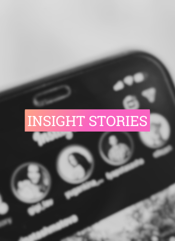 "Insight Stories" text with black and white photo of Instagram stories